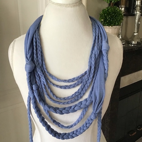 Unbranded Accessories - NEW Scarf Necklace Blue Multi Loop Braid Tassel Knot Multi Loop SOFT Knit Boho